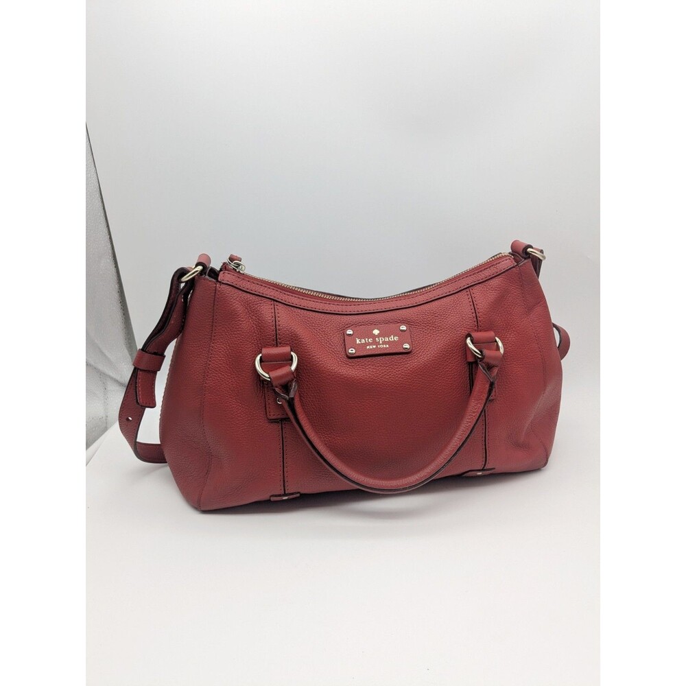 Kate Spade Red Pebbled Leather Handbag Satchel Shoulder Bag Crossbody Purse Gold